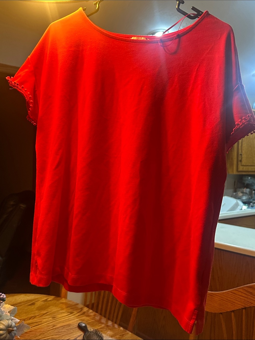 Women's Red Short-Sleeve Tee with Decorative Sleeve Detail